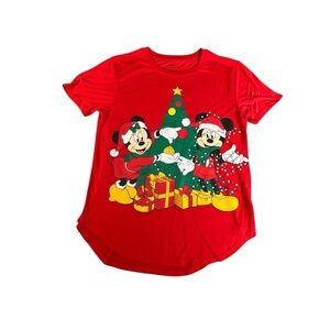 Disney Mickey & Minnie Mouse Red Christmas Tee Youth Girls L (11/13) Holiday